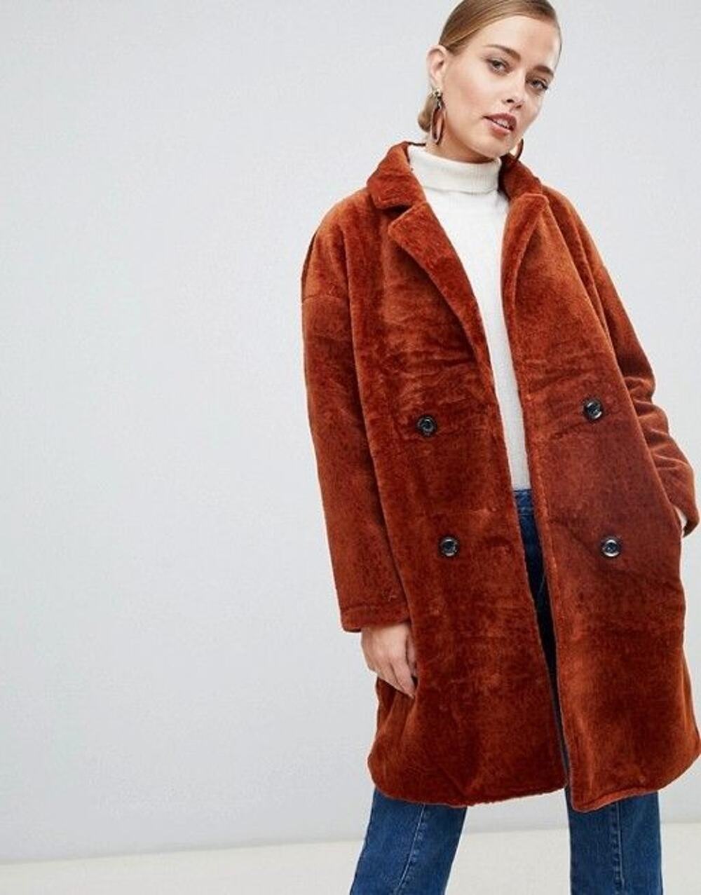 Jayley Teddy Faux Double Breasted Coat - OS